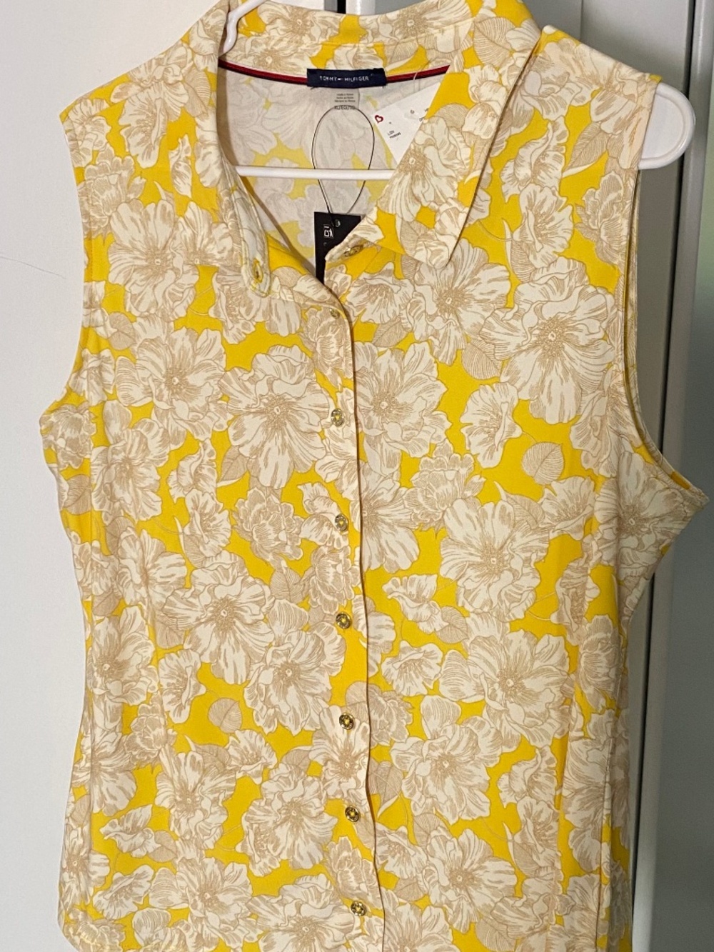 Tommy Hilfiger Women Top Sleeveless Size XL Yellow with Floral print